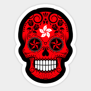 Hong Kong Flag Sugar Skull with Roses Sticker